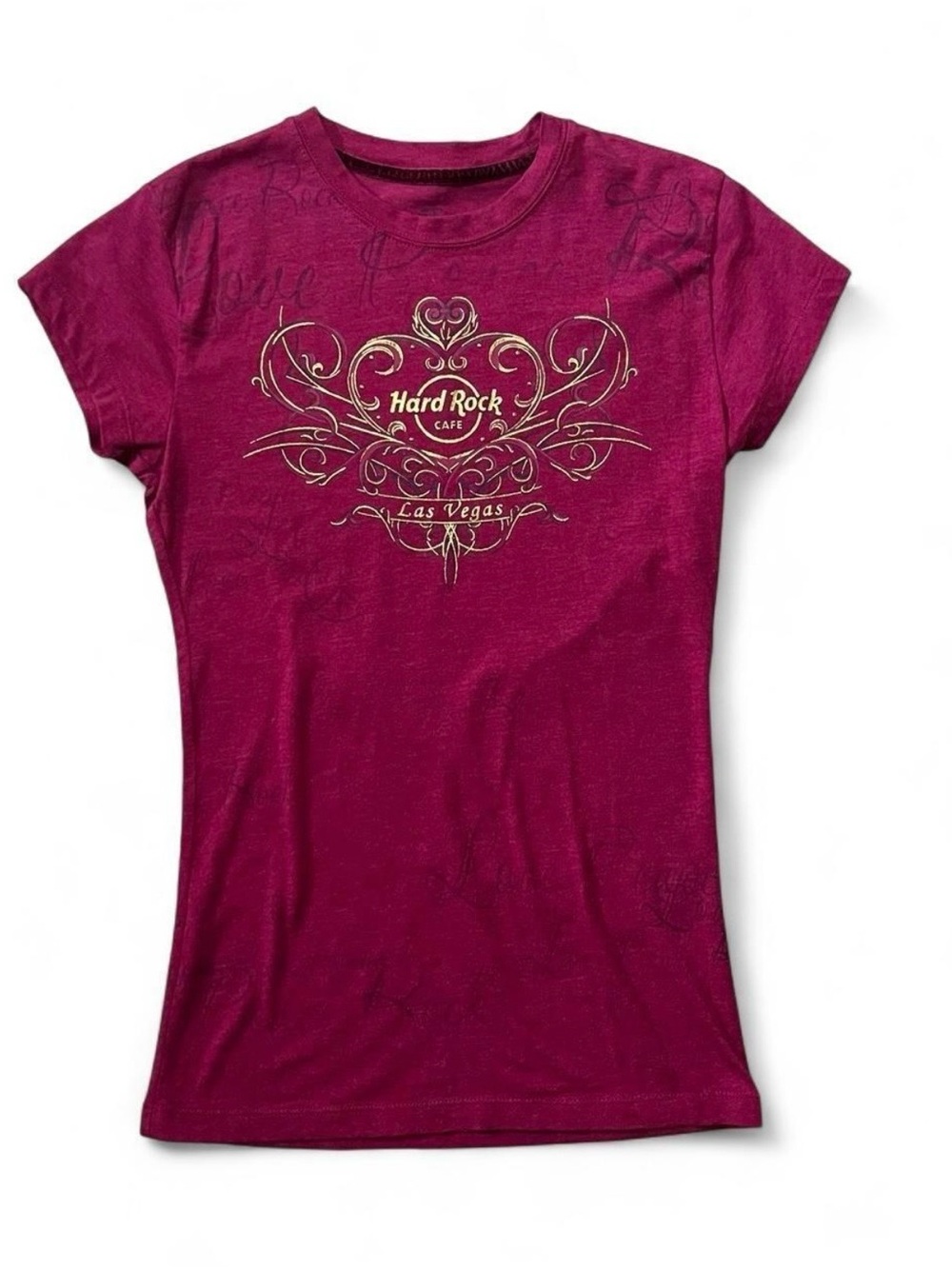 Hard Rock Couture Las Vegas Women's Magenta & Gold Graphic Tee